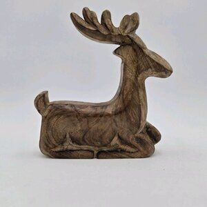 Midwest Gift Wooden Reindeer Christmas‎ Holiday 8 X 8 X 1.5 Heavy Carved New